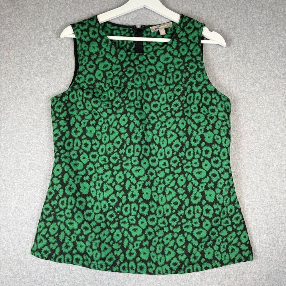 Banana Republic Womens Size 10 Sleeveless Blouse Emerald Green Black Print